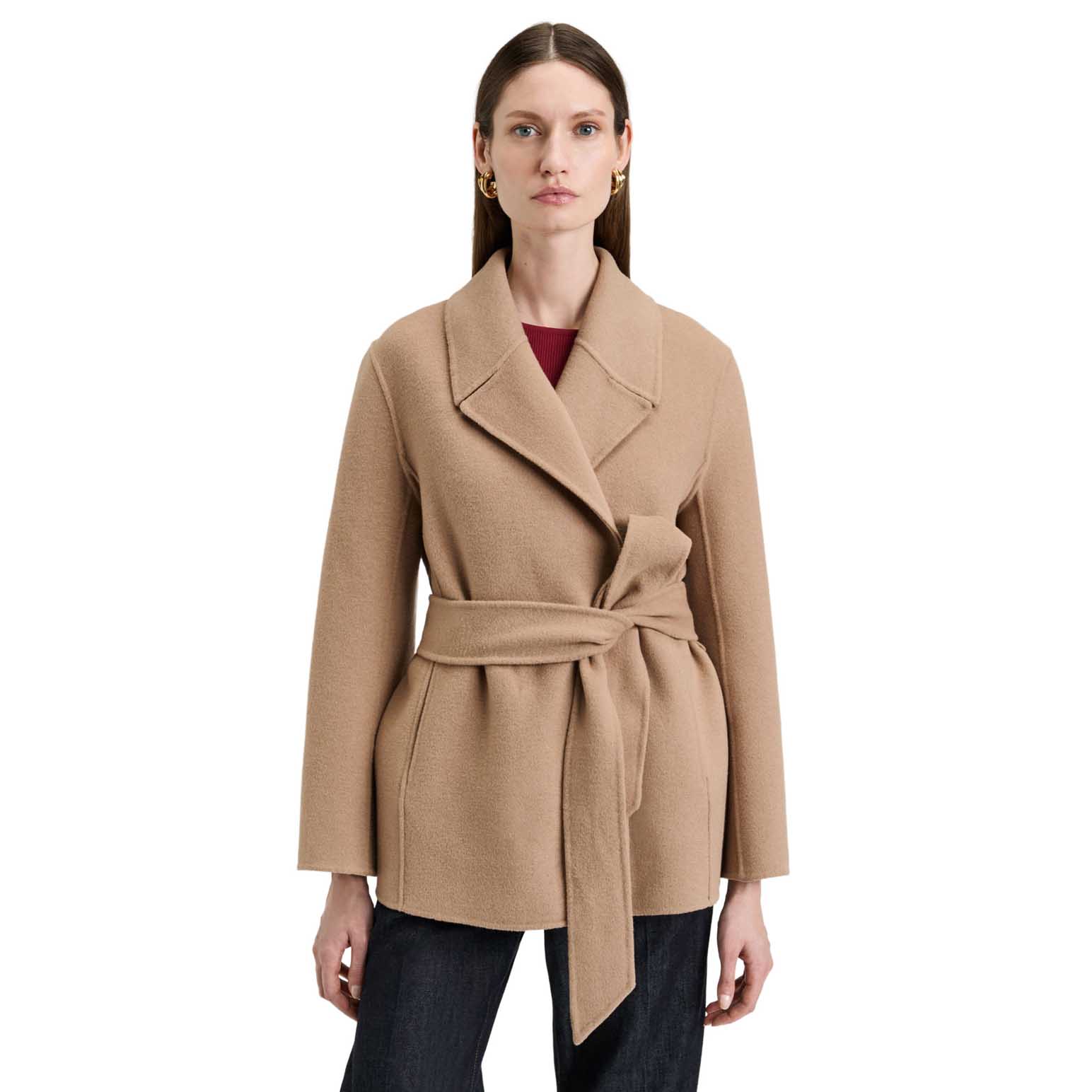 Veronika Maine Double Faced Wool Belted Short Coat
